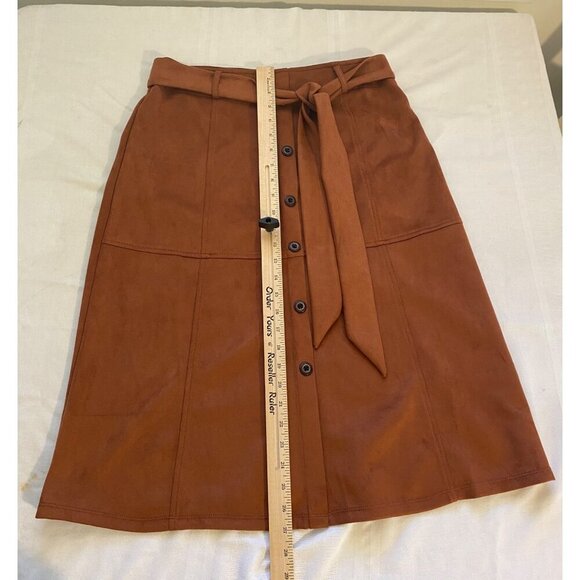 Shinestar Womens L Brown Faux Suede A-Line Skirt With Tie Waist Button Detail - Picture 8 of 12